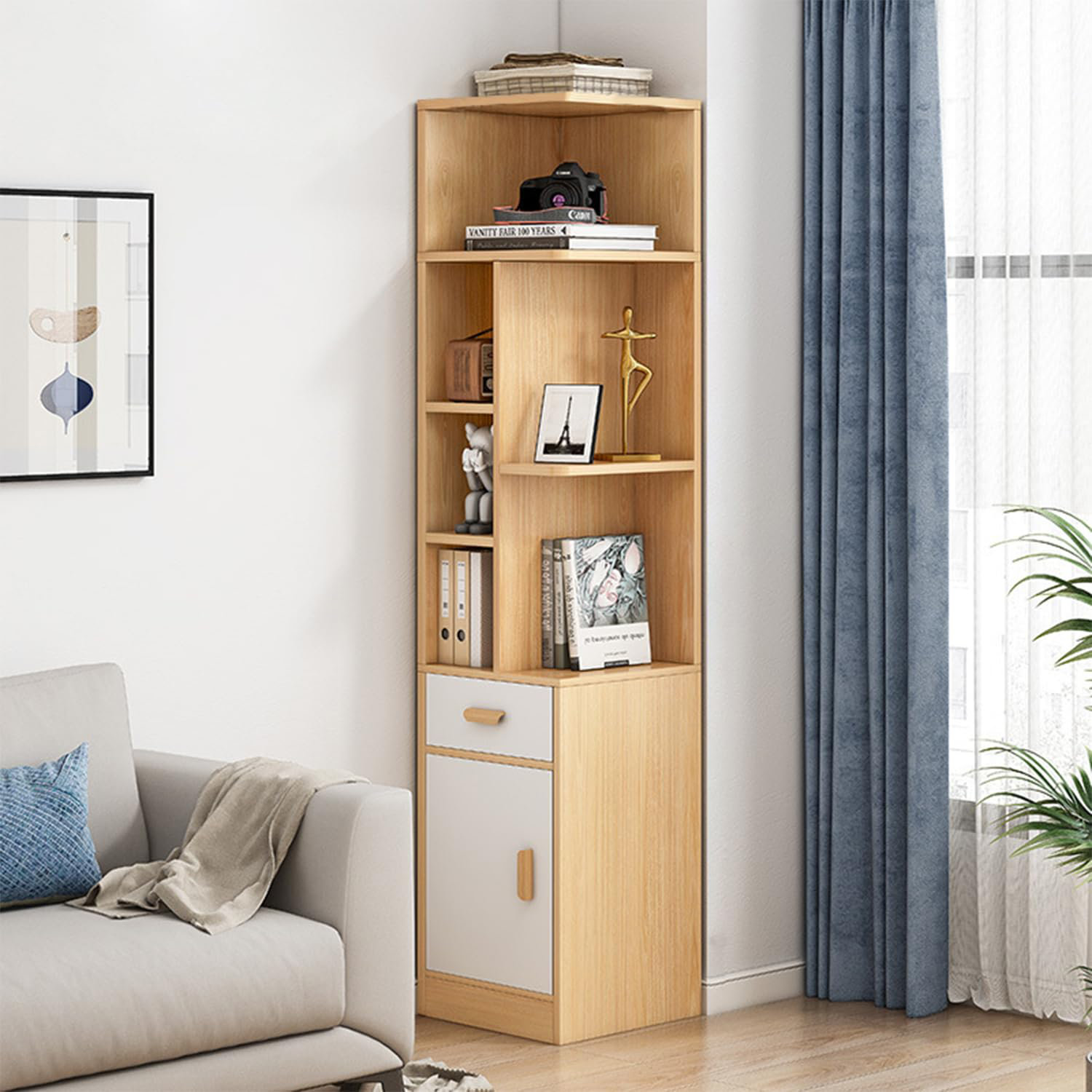 SHAY INC. Narrow Corner Bookcase With Storage 72.6" Tall